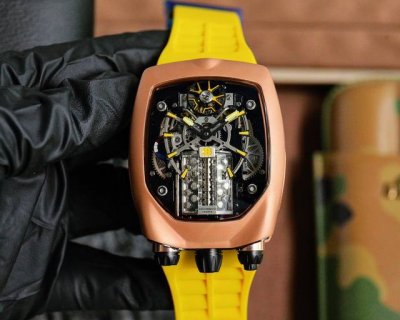 布加迪威龙联合Jacob&Co 捷克豹 推出 Tourbi Llon腕表 腕表尺寸54X44X20毫米与原装一致 整只表由578个零件组成，机械感爆炸 精彩细节
