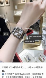 白 金 钻20 升级版品质 Santos-Dumont卡地亚山度士超薄杜蒙系列腕表，知性女士腕表，316L精钢表壳，蓝色尖晶石圆珠把头，阳光射线纹饰磨砂效果，经