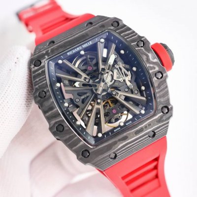 升级V3 最高版本 理查德 米尔 Rm12-01 Rm8 一体陀飞轮腕表，材质均为碳纤维与石英纤维材质表壳，分别三种颜色款式：纯黑碳纤维、碳纤维+红色石英纤维、