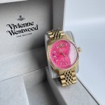支持香港 美国直邮 vivienne Westwood 西太后红龙果色玫红表盘 精钢表带粉色表盘 女士腕表 轻奢雕花红盘女表 众多好莱坞明星出席Vivienne