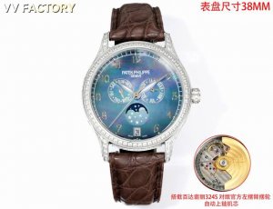 圈口钻 -满钻 Vv Factory 出品 鳄鱼皮送牛皮 2025最新推出 百达翡丽复杂功能时计pp姐妹款， 38Mm尺寸 4947G,4947R,4948G,