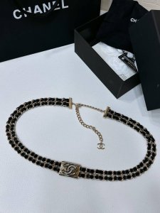 特 Chanel 25早春链条腰带 金属与树脂黑 白 Cc经典Logo镂空标志 浅金色金属 均码
