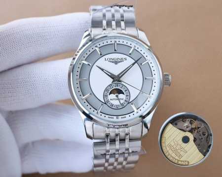 白壳 ，玫瑰金 ，钢带+20。经典复古 全新升级浪琴-Longines 男士腕表 全自动机械机芯 矿物强化玻璃 316L精钢表壳 精钢表带 简约时尚 商务休闲 - 点击图像关闭