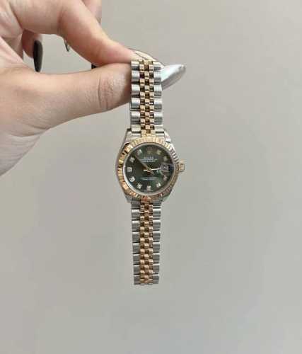 Rolex劳力士 女装日志型系列 自动机械机芯 防水 橄榄绿 日显 镶钻绿盘 女表 瑞表 31Mm 绿色表盘