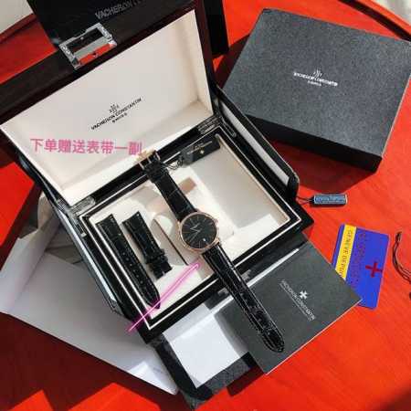 下单即送：意大利牛皮表带一副！没有最薄只有更薄 ，江诗丹顿传承系列男士腕表，尺寸40Mm，完美圆形的表壳，搭配微孤式表耳设计，使之更加贴合佩戴者的手腕。每一个成 - 点击图像关闭