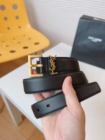 特 Ysl平纹顶级小牛皮软腰带 3.0Cm方形针铜扣Cassandre 标识腰带环 - 点击图像关闭