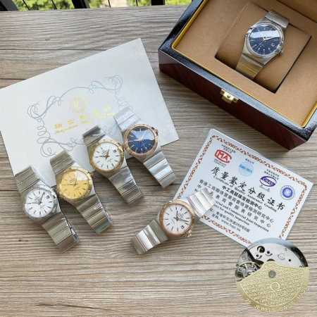 金壳+20，钻20。欧米茄 Omega 星座系列，精品男士腕表，经典大三针设计，尊贵大气，绅士风范，卓越品质，热卖全城。采用全自动机械机芯，顶级316精钢表壳表 - 点击图像关闭