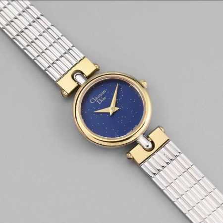 Dior西洋复古vintage星空蓝个性表盘christian Dior迪奥女款古董手表 轻奢欧美中古女表精钢进口石英机芯星空钢链银色圆形时尚 蓝宝玻璃 尺寸直 - 点击图像关闭
