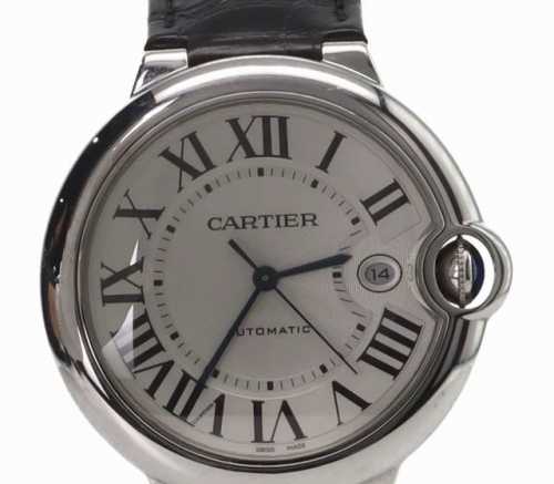 Cartier卡地亚蓝气球系列自动机械机芯 时尚潮流 防水日历 男表 瑞表 42Mm 银色表盘 精钢表壳 鳄鱼皮表带