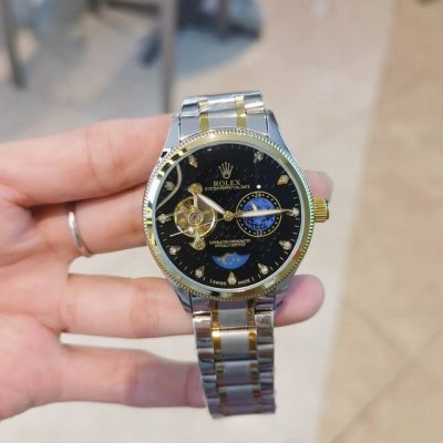 精钢表带十蝴蝶扣 ，劳力士 Rolex九飞轮全自动日月星辰机械，6字位白天走时 太阳 晚上走时 月亮 [月亮]蕴含最优质的材料与一丝不苟的工艺！超强矿物质玻璃，