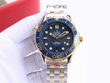 欧米茄-Omega 海马系列300米潜水腕表 表壳采用316L精钢表壳，搭载同级唯一陶瓷原装单向旋转计时圈口。表壳侧面泄压阀跟原装一致。表径42Mm 圈口采用进 - 点击图像关闭
