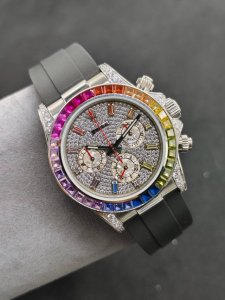 Sj出品 劳力士 Rolex 迪通拿系列om6 飞越彩虹之巅-劳力士彩虹圈迪通拿 铂金眼 满钻铂金小眼 Cal.7750机械计时 二代彩虹迪通拿 表壳 表带采用