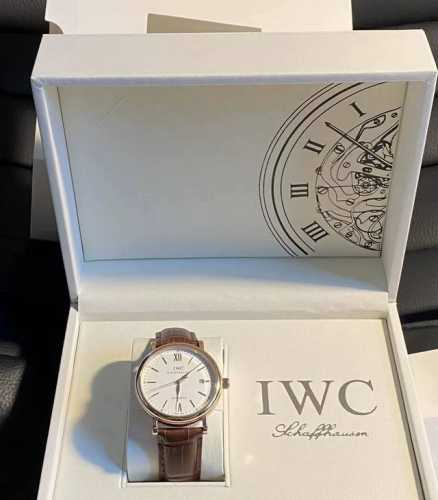 Iwc万国 柏涛菲诺系列 自动机械机芯 18K红金表壳 男表 瑞表 40Mm 银色表盘 K金18K玫瑰金表壳 鳄鱼皮表带