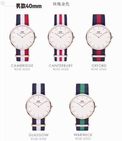 Dw原单 Daniel Wellington 丹尼尔 惠灵顿 超薄表盘，有白盘、黑盘，玫壳，银壳可选，表径~男款40Mm，女款36Mm，32Mm，28Mm - 点击图像关闭