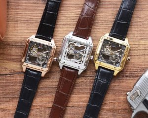 同价 方形精品 最新 卡地亚镂空设计独家首发 类型 精品男士腕表 表带 真牛皮表带 机芯 高端全自动机械机芯 镜面 矿物质强化玻璃 更高清 品味高雅 浩瀚大气