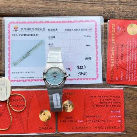 白 金 钻50 钢带包金，最高版本 原装机心欧米伽Omega 型号123.15.27.60.554。四代星座永恒经典款！ 星座系列表壳表带光面款，此款硬货来了， - 点击图像关闭