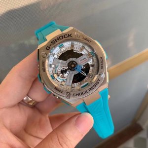 卡西欧gst-400G系列、G-Shock经典防震表盘设计、配合冲击视觉的强烈色彩、抬手自动亮灯、Lcd液晶显示盘、精确到1 0秒的秒表计速功能、防震、防磁、4