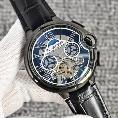 白 金 卡地亚 Cartier 精品男士腕表，经典大飞轮设计，尊贵大气，绅士风范，卓越品质，热卖全城。 采用全自动机械机芯，316钢表壳， 进口小牛皮表带316