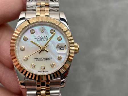Sk Factory 女款 劳力士Rolex 单历 日志型31Mm 直径 31Mm 机芯 搭载全自动机械机芯 圈口 劳力士Ringcommand三角坑纹 光圈 - 点击图像关闭