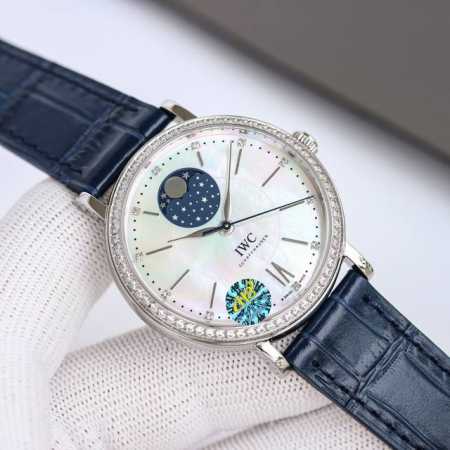 白壳 ，金壳 ，钻50 H8万国女人Iwc柏涛菲诺月相自动腕表37Mm 市场最高版本 震撼上市 1：独家巨资订制万国Cal.35800真月相功能机芯，机芯月相是 - 点击图像关闭