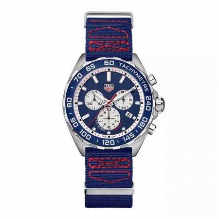 新款到！ 。Original Tagheuer 泰格豪雅F1系列，F1红牛队限量版，石英男士腕表 原单货！六针计时带日历！瑞士原装机芯！精钢表带表壳，蓝色尼龙带 - 点击图像关闭
