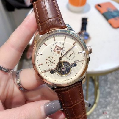 鋼帶20，熱賣款，爆款，品牌，百达翡丽，精品商務休閒男士大飛輪機械腕表，進口小牛皮錶帶，礦物質超强玻璃镜面，全自动机械机芯，直径41Mm，厚度11Mm，精品不断