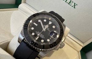 Rolex劳力士 游艇名仕型 自动机械机芯 防水 日显 18K白金 男表 瑞表 42Mm 黑色表盘 18K白金表壳 橡胶表带