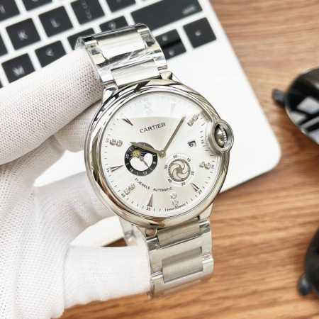白皮 金 钢带加30 实物拍摄 品牌：卡地亚-Cartier 类型：男士腕表 表壳：316精钢 做工上乘 表带：进口小牛皮 316精钢 两种可选 机芯：高级定制 - 点击图像关闭