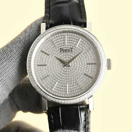白钻 金钻 Plaget Count‘S Fine Jewels 伯爵高级珠宝腕表 18K白金材质 后镶满天星顶级T方钻石 41×11Mm表径 手动超薄透底机芯 - 点击图像关闭