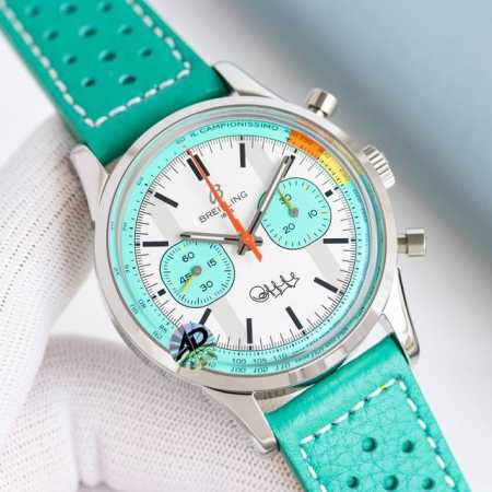 Top新色百年灵全新计时腕表 Navitimer ，百年灵以大胆色彩焕新演绎经典腕表。尺寸42Mm，迭代款无疑是地道的独特计时腕表，带有后盖表面独特饰片，采用3 - 点击图像关闭