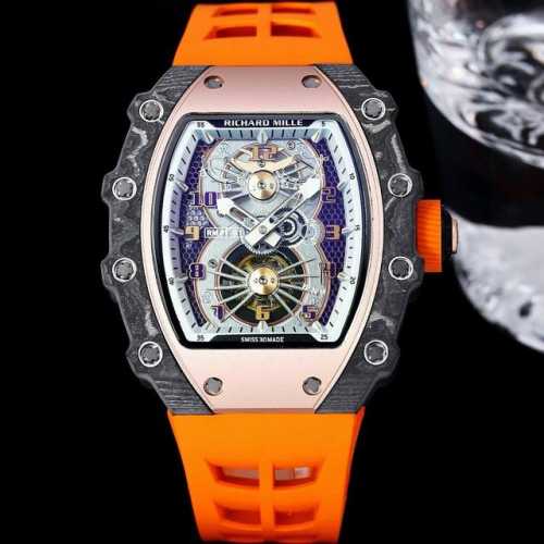 richard Mille 理查米尔 Rm 1系列 搭载全自动进口机械机芯 尺寸40X50X16Mm 碳纤维材质打造的表圈和表柱作为架构支撑，进一步加固其精密结