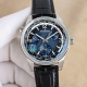 白 金 Twa出品 Jaeger-Lecoultre 积家 北宸系列 Geographic Wt地理学家世界时腕表采用蓝黑渐变色与全黑色表盘 腕表的凸缘显示全球