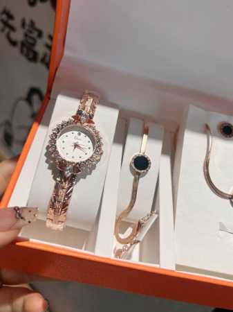 配盒 迪奥套盒 优雅与浪漫与艺术格调 套装包括：石英女表 手镯 项链 耳环 戒指 全套礼盒包装 送礼首选 - 点击图像关闭