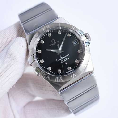 顶级复刻 白钢 间金 钻50 欧米茄 Omega 星座系列 38Mm Gr2 市场最高版本 对版黑色风车状摆轮 38毫米欧米茄第四代星座系列男土腕表将星座系列