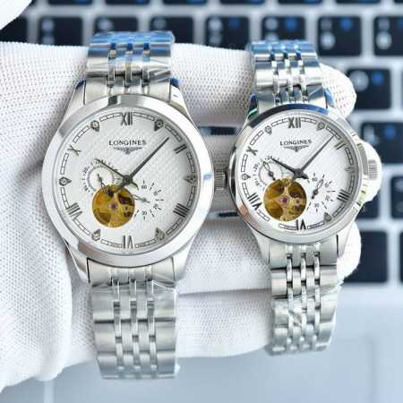实物拍摄 品牌：浪琴-Longines 类型：情侣对表 表壳：316精钢 做工优质 表带：进口真牛皮 316精钢 两钟可选 机芯：原装进口西铁城82S7机械机芯 - 点击图像关闭