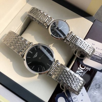 浪琴-Longines嘉岚系列 ，瑞士石英 超薄型情侣对表 ，天然贝母表盘，316L精钢壳套 蓝宝石水晶镜面 防水 经典时尚 ，大号直径34Mm 小号直径24.