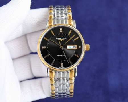 浪琴 Longines精品男士腕表，经典大三针设计，尊贵大气，绅士风范，卓越品质，热卖全城。采用进口西铁城机械机芯，顶级316精钢表壳，进口小牛皮表带，蓝宝石超 - 点击图像关闭