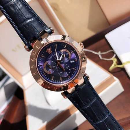 新款！新款！范思哲verq系列，多功能六针石英腕表，计时功能带日历显示，表圈携刻versace字样，真皮表带，50米生活防水，原装瑞士进口机芯，蓝宝石玻璃，外径 - 点击图像关闭