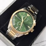 新款到！原厂阿玛尼Armani石英男士腕表，Ar11511，本年度最火的男神款！精致橄榄绿表盘搭配间金色表带，色彩轻奢优雅，打造新锐绅士风范，代工厂P精细工艺加