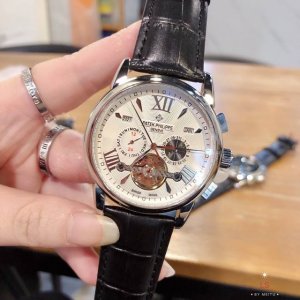 鋼帶20，熱賣款，爆款，品牌，百达翡丽，精品商務休閒男士大飛輪機械腕表，進口小牛皮錶帶，礦物質超强玻璃镜面，全自动机械机芯，直径41Mm，厚度11Mm，精品不断