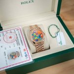 劳力士新款蚝式恒动星期日历型Day-Date 36Mm 18K真包金 配国检证书，支持任意复检！不掉色 不脱层 不起皮！金层厚度3μM 表壳表带基材也是采用真9