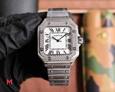 白皮玫金白钢 玫金钢 钻圈+20卡地亚cartier 新款山度士系列 33Mm*11Mmcal 石英机芯 瑞士工艺 高强度蓝光玻璃 精钢表带 原装扣 - 点击图像关闭
