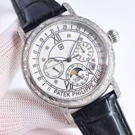 SJ出品 白壳 金壳 百达翡丽 Patek Philippe R73 PP 复杂功能系列-纯手工-雕花腕表-惊艳登场，42毫米的表径适配大众男性手寸，非常商务可 - 点击图像关闭