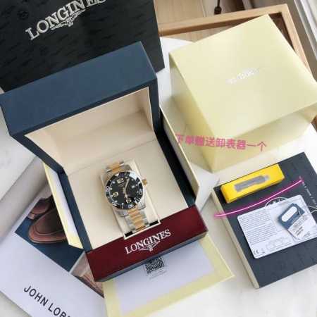 新款首发，浪琴-Longines，康卡斯潜水系列男士腕表，浪琴中的水鬼，防水达300米，表径41Mm，自动机械表eta -W200机芯，腕表使用精钢表壳，黑色表 - 点击图像关闭