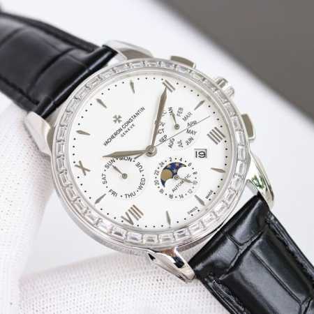 白壳 ，金壳 江诗丹顿vacheron Constantin复杂功能计时系列，简约儒雅的设计经典永恒，搭载原装进口9100机芯 零故障 汇集日月星辰、日期星期月 - 点击图像关闭