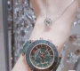 实拍 施华洛世奇-Swarovski Swarovski Octea的新作 绿.粉.灰.三色 绿水鬼水晶三眼 彰显了精准的制表技术及品牌的专业工艺 适合日常佩戴