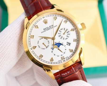白 -金 劳力士 复杂功能系列上市 Rolex 小红书爆款 多功能腕表 正式上市！1搭载原装进口9100月相功能机芯机械表走时精准零返修！2表盘上采用罗马施华洛 - 点击图像关闭