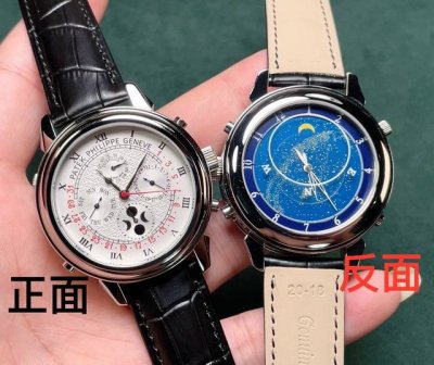 百达翡丽创立于1839年，作为日内瓦最后一家独立制表商,此次推出的双面机芯雕刻男士腕表，正面顶级全自动机械机芯，反面进口石英机芯！精钢壳套搭配意大利小牛皮带，原