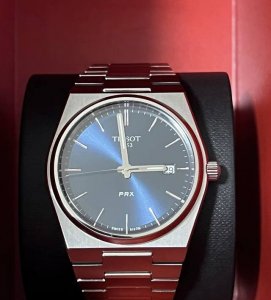 Tissot天梭 Prx超级玩家系列 石英机芯 日期显示 防水 可购礼盒 男表 瑞表 40*39.5Mm 蓝色表盘 精钢表壳 精钢表带