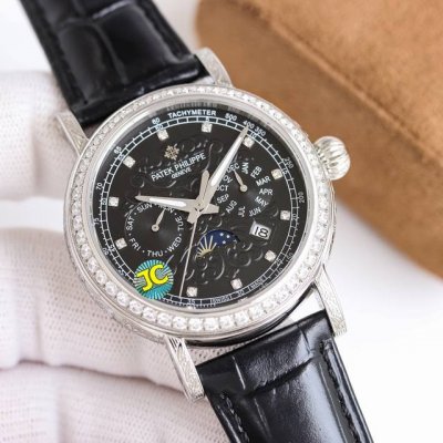 白钻 金钻 百达翡丽patek philippe复杂功能系列-纯手工-雕花腕表-惊艳登场 42毫米的表径适配大众男性手寸 非常商务可亦休闲 整表表壳手工雕刻花纹